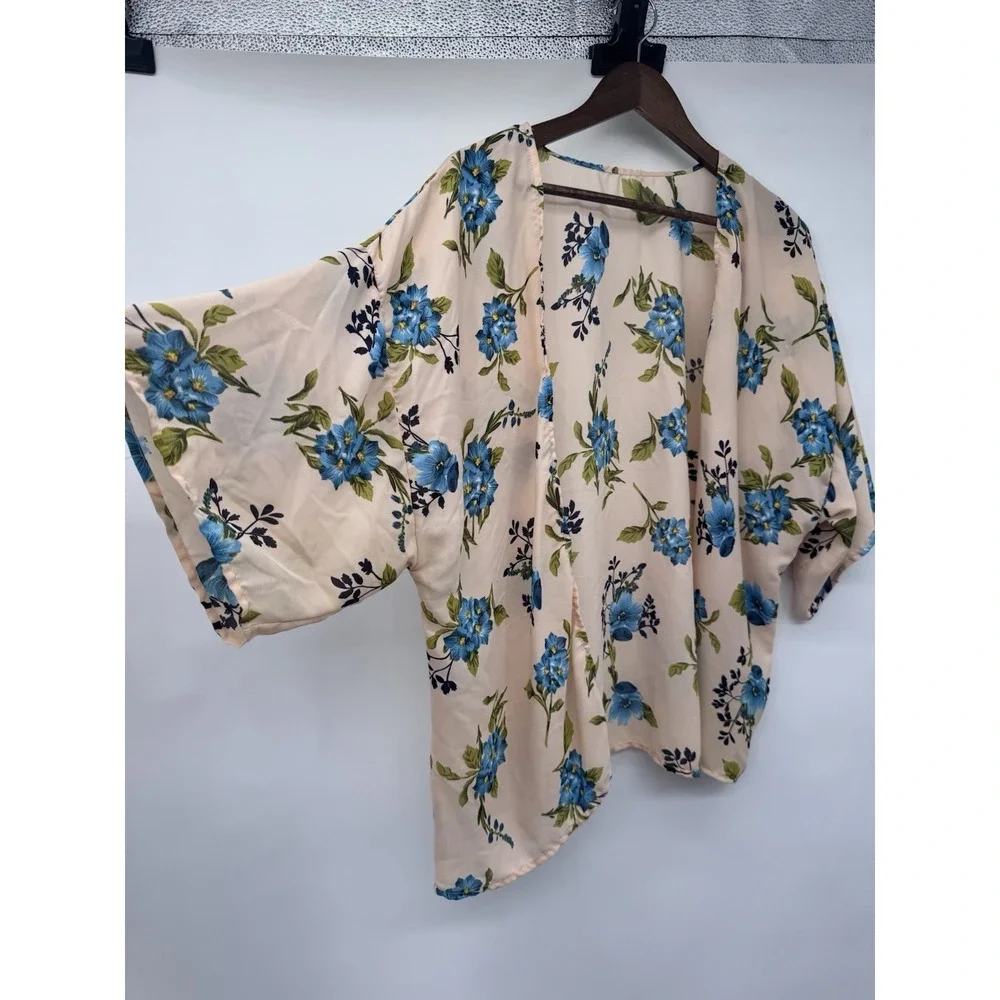 Floral Kimono Cardigan‎ Cover Up One Size peach blue floral beachy cover up